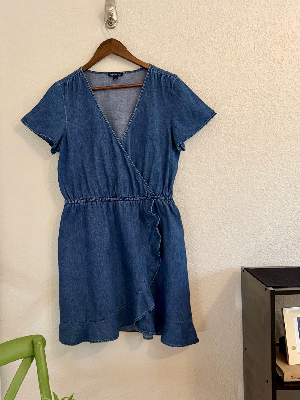 J.Crew Mercantile Chambray Faux Wrap Ruffle Dress Medium